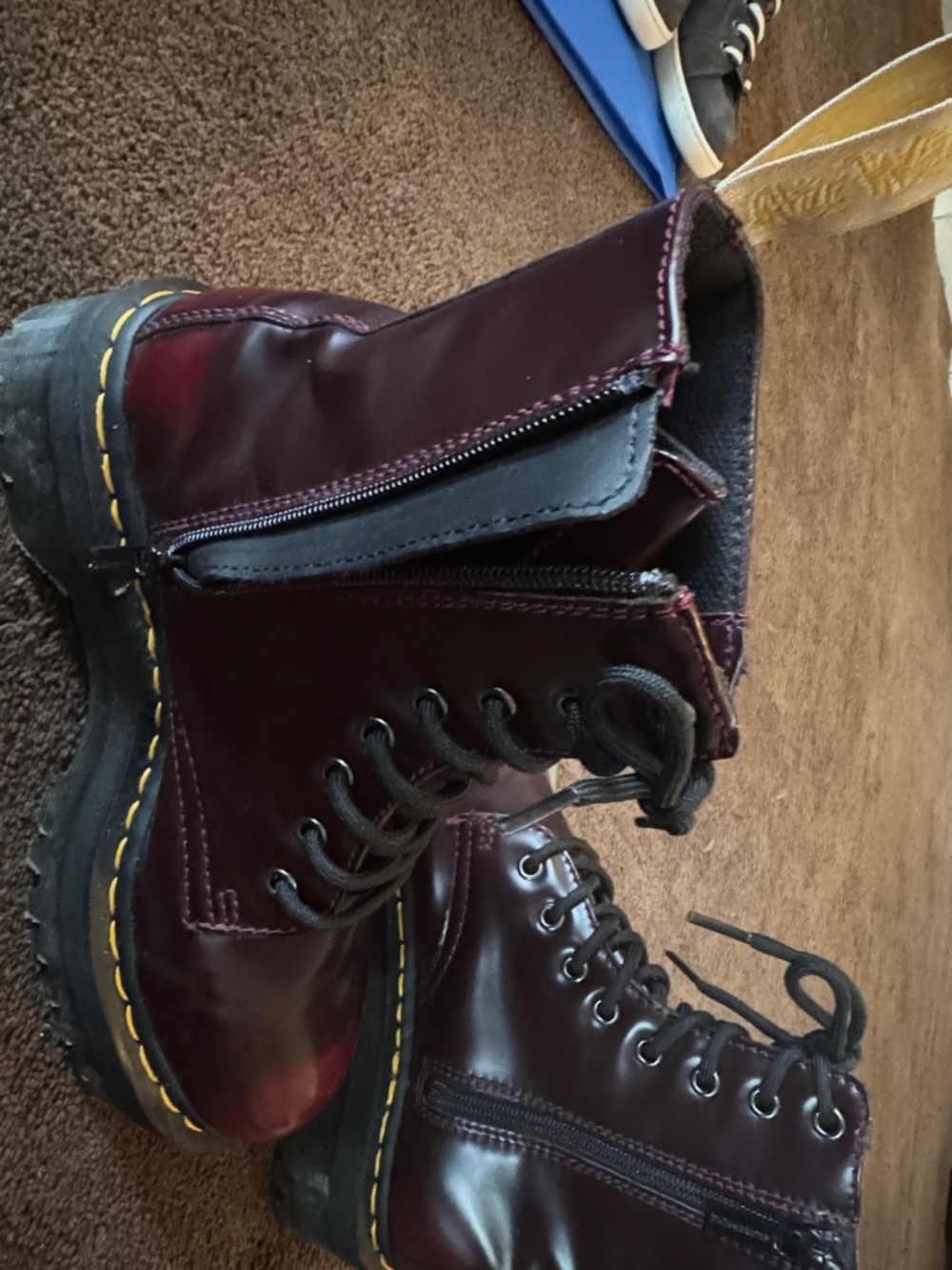 Dr. Martens Burgundy Leather Platform Lace-Up Boots - Picture 4 of 7